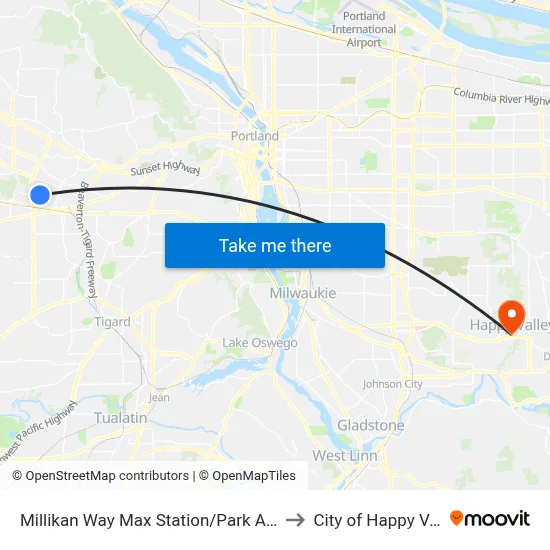 Millikan Way Max Station/Park And Ride to City of Happy Valley map