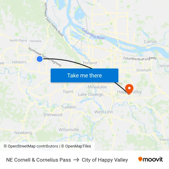 NE Cornell & Cornelius Pass to City of Happy Valley map