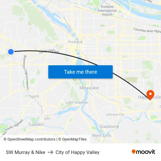 SW Murray & Nike to City of Happy Valley map
