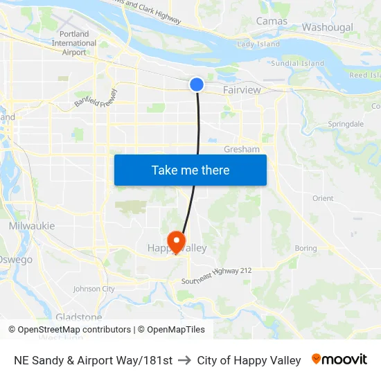 NE Sandy & Airport Way/181st to City of Happy Valley map