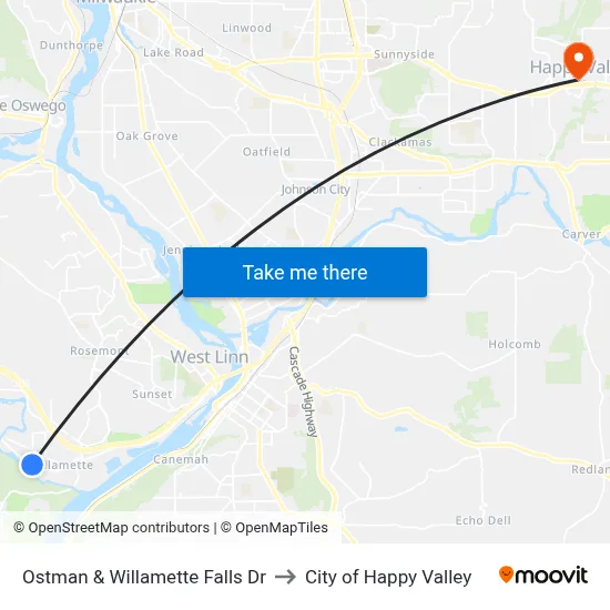Ostman & Willamette Falls Dr to City of Happy Valley map