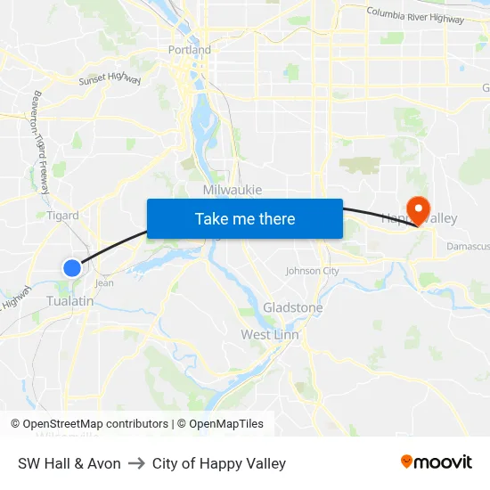 SW Hall & Avon to City of Happy Valley map