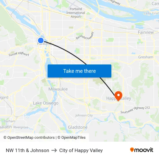NW 11th & Johnson to City of Happy Valley map
