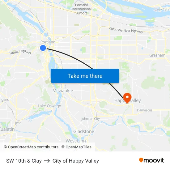 SW 10th & Clay to City of Happy Valley map