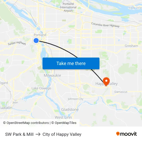 SW Park & Mill to City of Happy Valley map