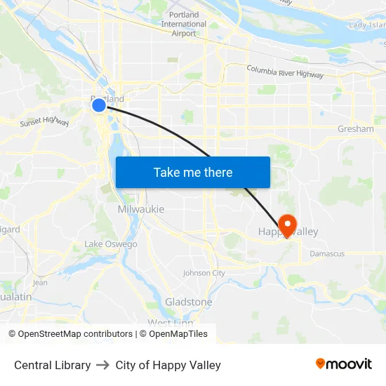 Central Library to City of Happy Valley map