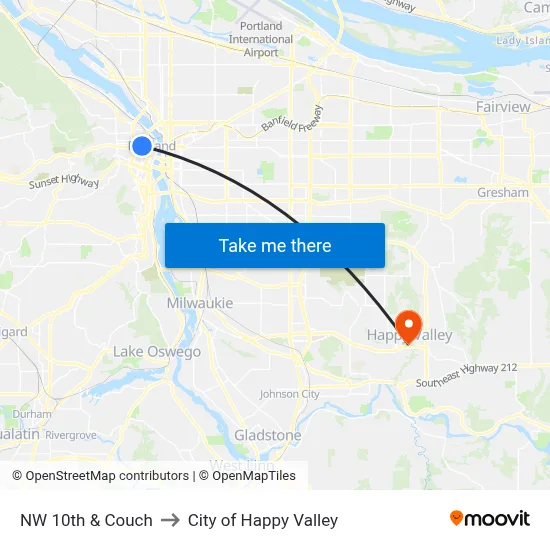 NW 10th & Couch to City of Happy Valley map