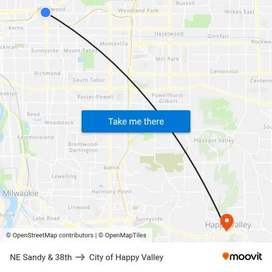 NE Sandy & 38th to City of Happy Valley map
