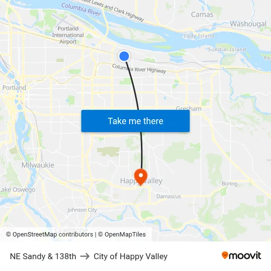NE Sandy & 138th to City of Happy Valley map