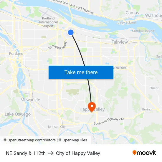 NE Sandy & 112th to City of Happy Valley map