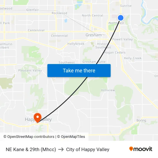 NE Kane & 29th (Mhcc) to City of Happy Valley map