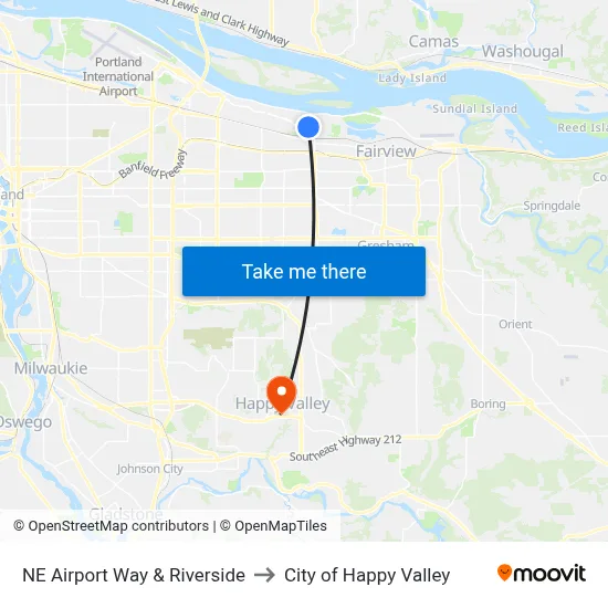 NE Airport Way & Riverside to City of Happy Valley map