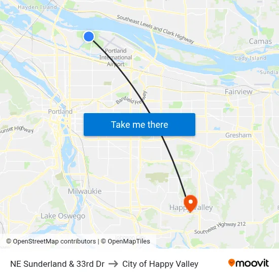 NE Sunderland & 33rd Dr to City of Happy Valley map