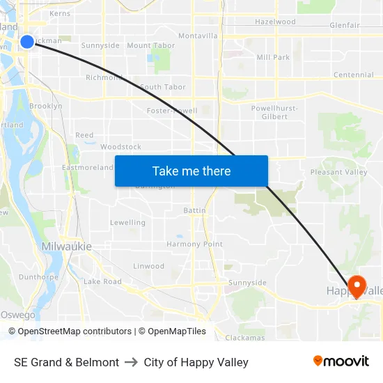 SE Grand & Belmont to City of Happy Valley map