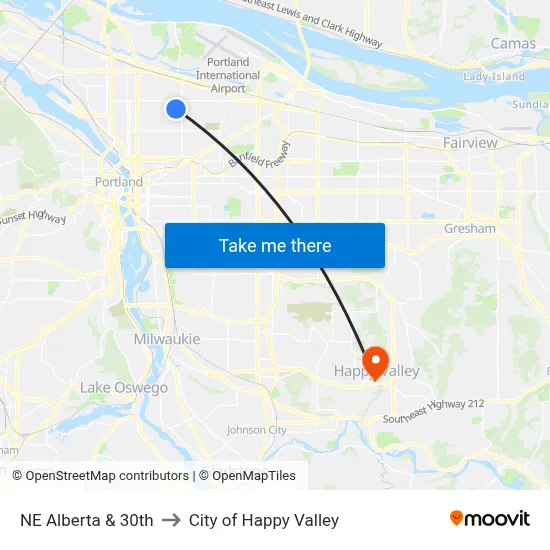 NE Alberta & 30th to City of Happy Valley map