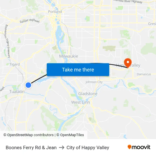 Boones Ferry Rd & Jean to City of Happy Valley map