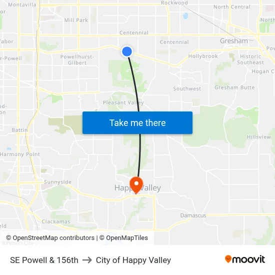 SE Powell & 156th to City of Happy Valley map