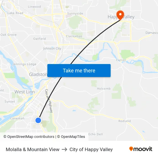 Molalla & Mountain View to City of Happy Valley map
