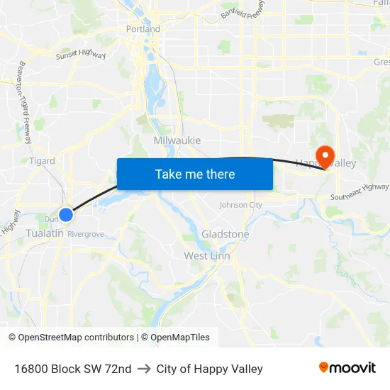 16800 Block SW 72nd to City of Happy Valley map