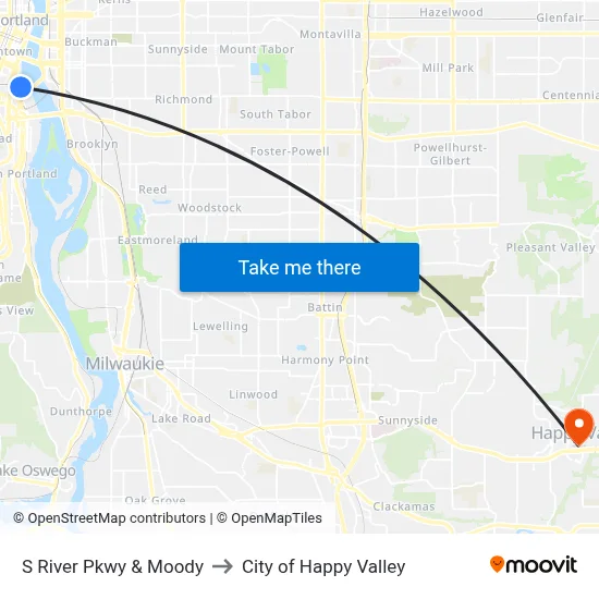 S River Pkwy & Moody to City of Happy Valley map