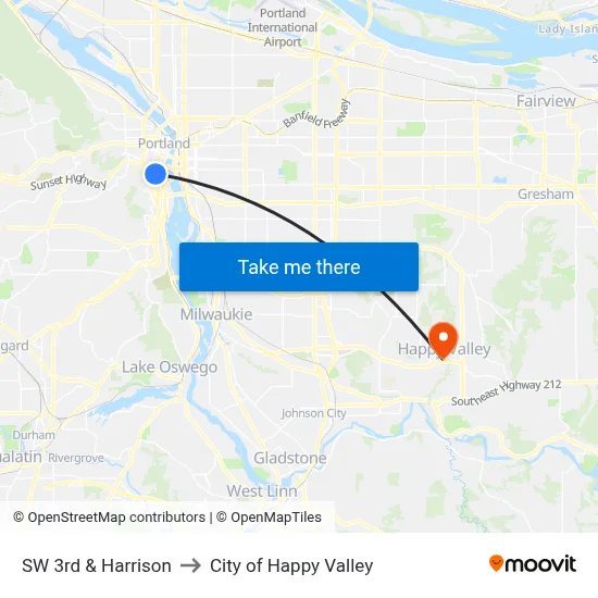 SW 3rd & Harrison to City of Happy Valley map