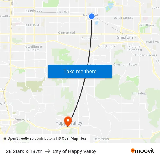 SE Stark & 187th to City of Happy Valley map