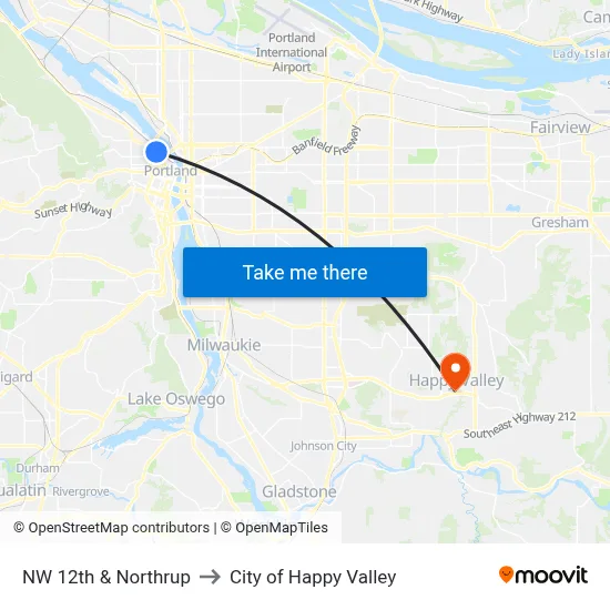 NW 12th & Northrup to City of Happy Valley map