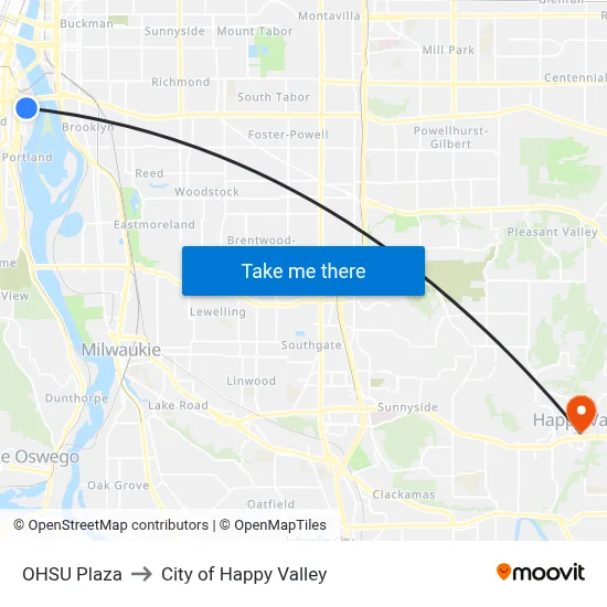 OHSU Plaza to City of Happy Valley map