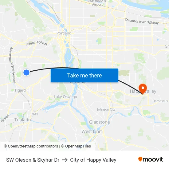 SW Oleson & Skyhar Dr to City of Happy Valley map