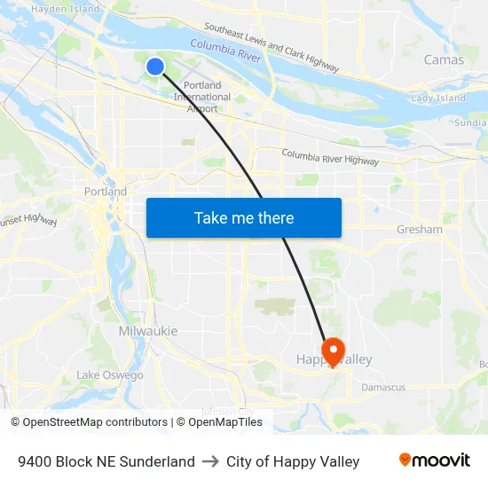 9400 Block NE Sunderland to City of Happy Valley map