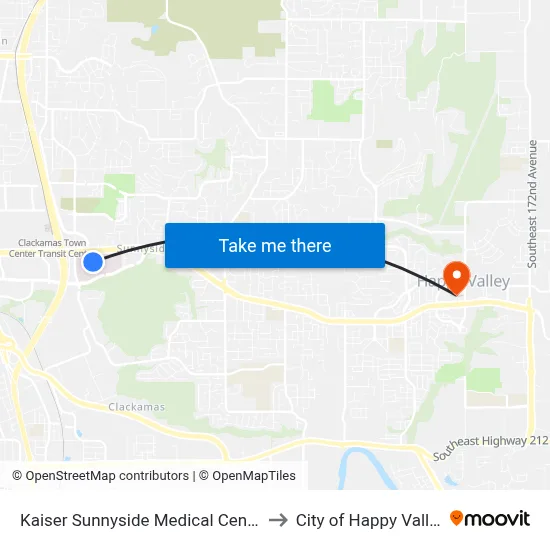 Kaiser Sunnyside Medical Center to City of Happy Valley map