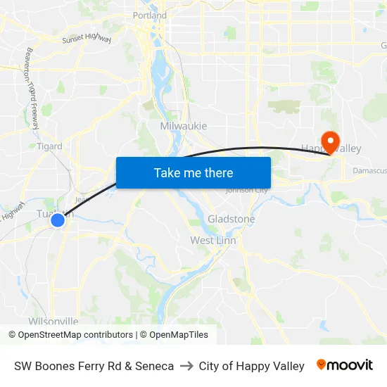 SW Boones Ferry Rd & Seneca to City of Happy Valley map