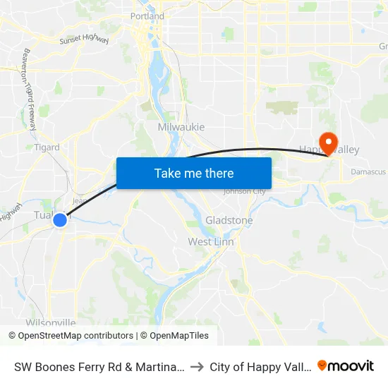 SW Boones Ferry Rd & Martinazzi to City of Happy Valley map