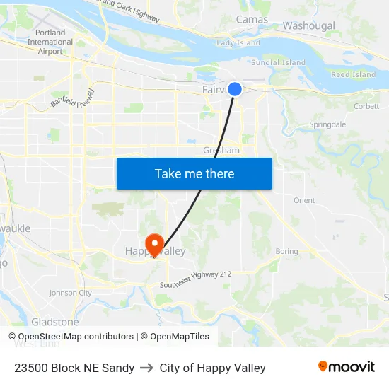 23500 Block NE Sandy to City of Happy Valley map