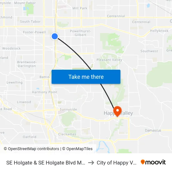 SE Holgate & SE Holgate Blvd Max Stn to City of Happy Valley map