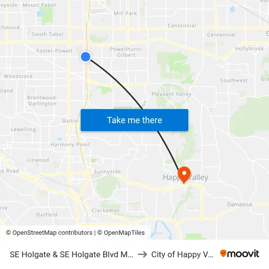 SE Holgate & SE Holgate Blvd Max Stn to City of Happy Valley map