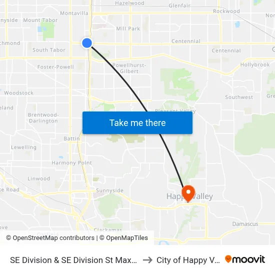 SE Division & SE Division St Max Station to City of Happy Valley map