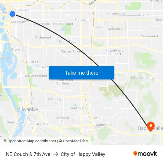 NE Couch & 7th Ave to City of Happy Valley map