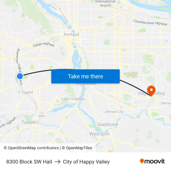 8300 Block SW Hall to City of Happy Valley map