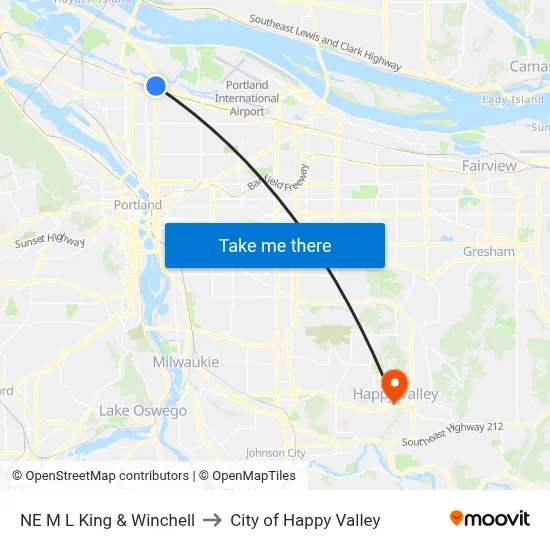 NE M L King & Winchell to City of Happy Valley map