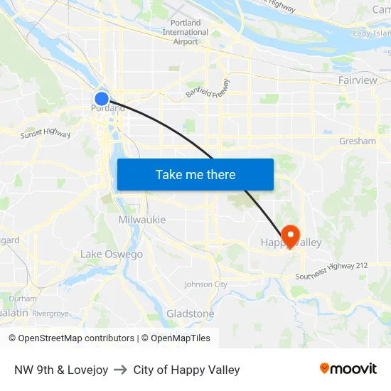 NW 9th & Lovejoy to City of Happy Valley map