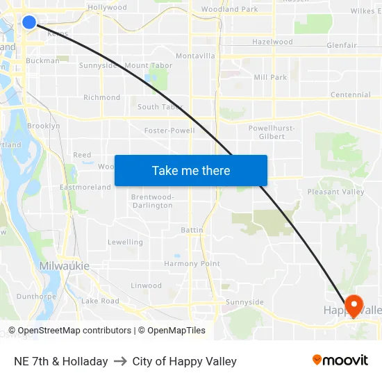 NE 7th & Holladay to City of Happy Valley map