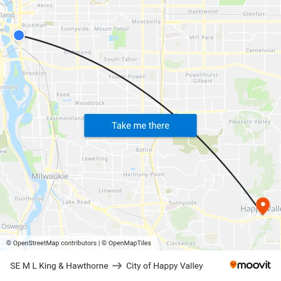 SE M L King & Hawthorne to City of Happy Valley map