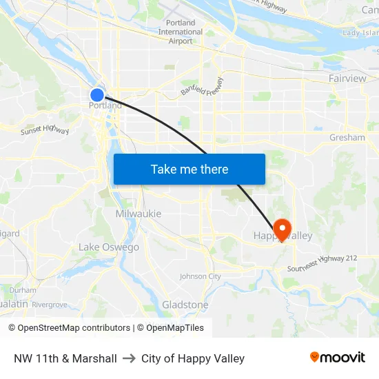 NW 11th & Marshall to City of Happy Valley map