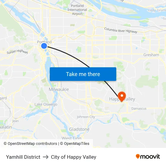 Yamhill District to City of Happy Valley map