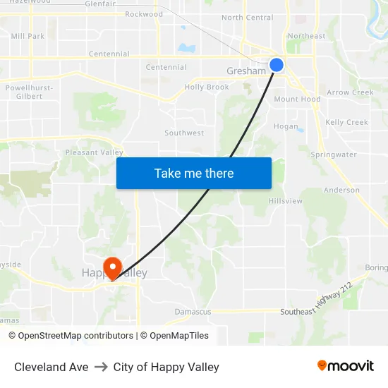 Cleveland Ave to City of Happy Valley map