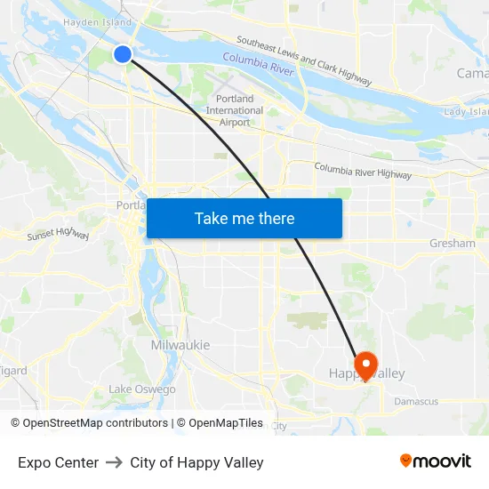 Expo Center to City of Happy Valley map