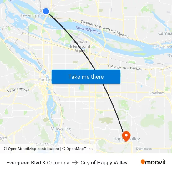 Evergreen Blvd & Columbia to City of Happy Valley map