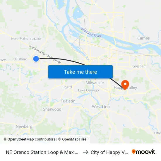 NE Orenco Station Loop & Max Station to City of Happy Valley map