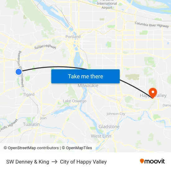 SW Denney & King to City of Happy Valley map